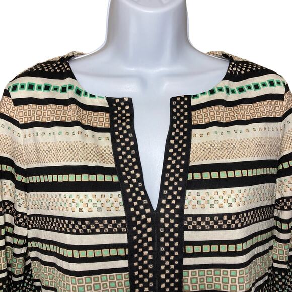 Diane Von Furstenberg Rose Print Silk Shift Dress Split Neck Striped Mini Size 4 - Picture 13 of 16